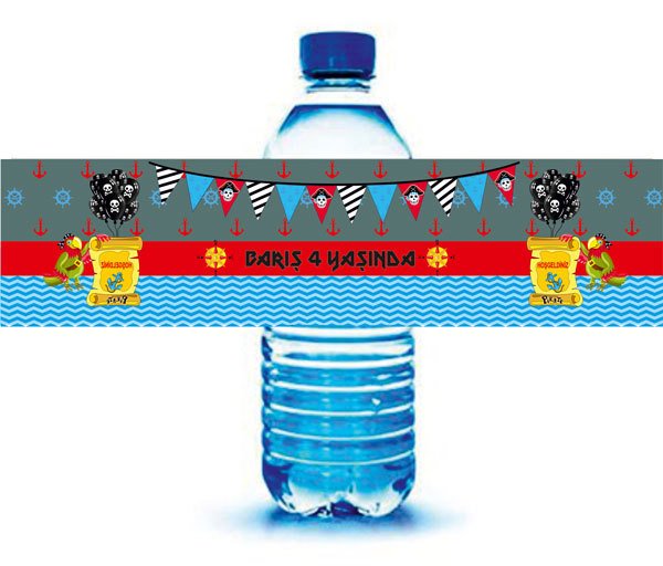Korsan Temalı Kişiye Özel Su Şişesi Sargısı 6 Adet