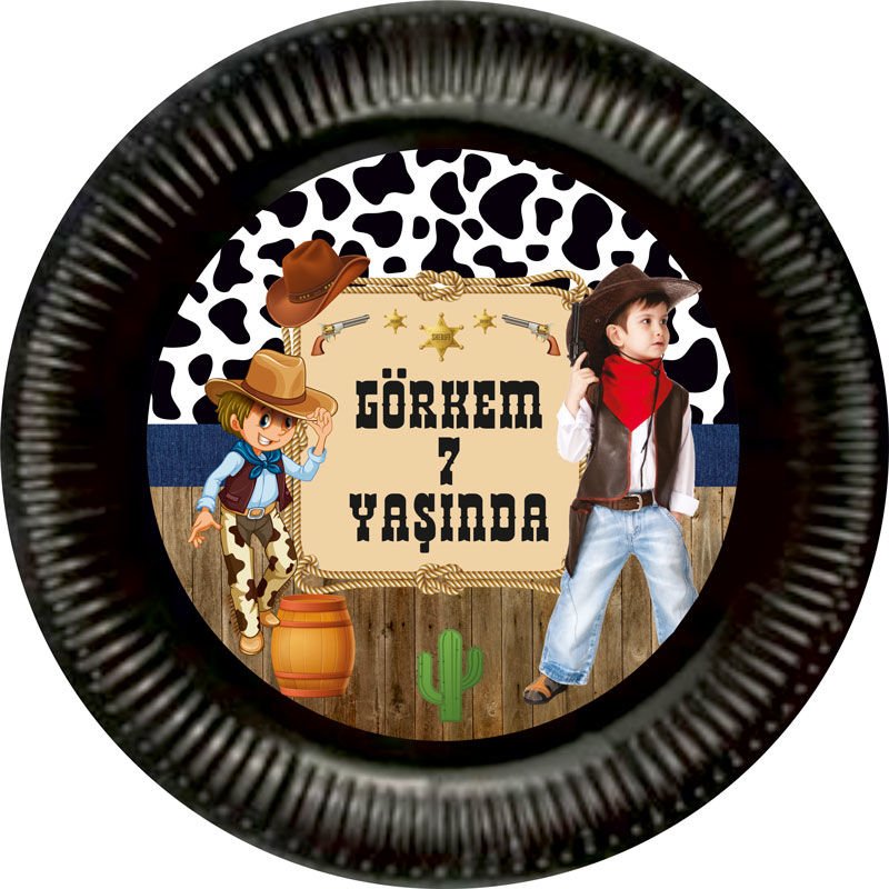 Kovboy Temalı Kişiye Özel Tabak 6 Adet