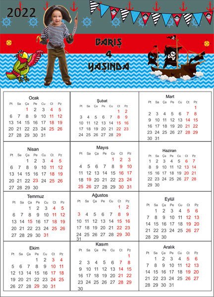 Korsan Temalı Kişiye Özel Takvim Magnet 4 Adet