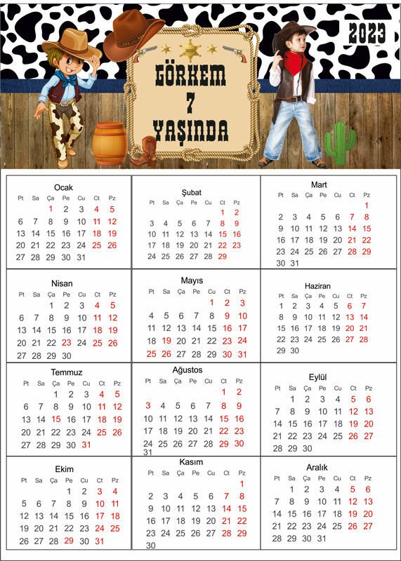 Kovboy Temalı Kişiye Özel Takvim Magnet 4 Adet