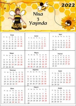 Arı Temalı Kişiye Özel Takvim Magnet 4 Adet