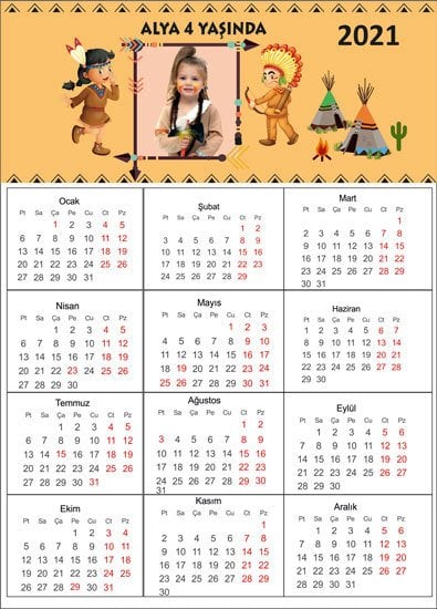 Kızılderili Temalı Kişiye Özel Takvim Magnet 4 Adet