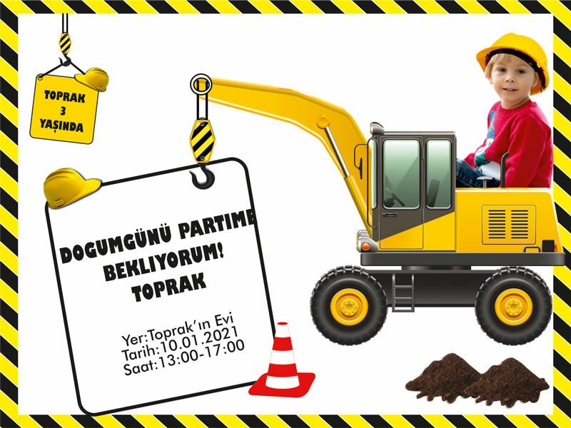 İnşaat Temalı Kişiye Özel Davetiye 6 Adet