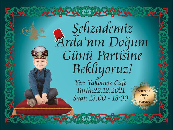 Şehzade Temalı Kişiye Özel Davetiye 6 Adet