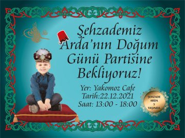 Şehzade Temalı Kişiye Özel Davetiye 6 Adet