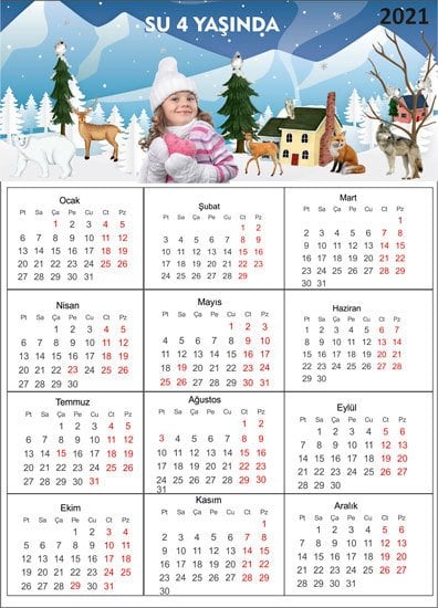 Kış Temalı Kişiye Özel Takvim Magnet 4 Adet