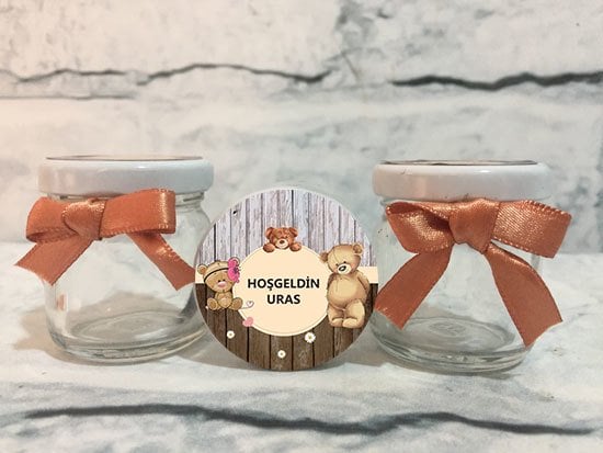 Ayıcık Temalı Kişiye Özel Şeker Kavanozu 6 Adet