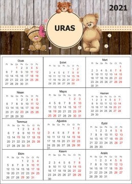 Ayıcık Temalı Kişiye Özel Takvim Magnet 4 Adet