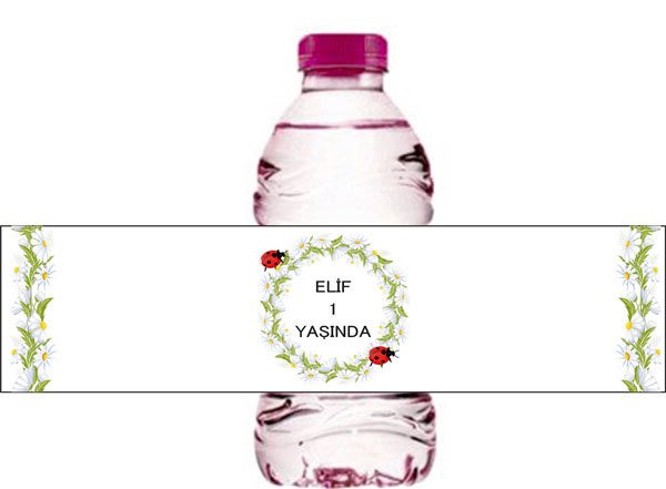 Papatya Temalı Kişiye Özel Su Şişesi Sargısı 6 Adet