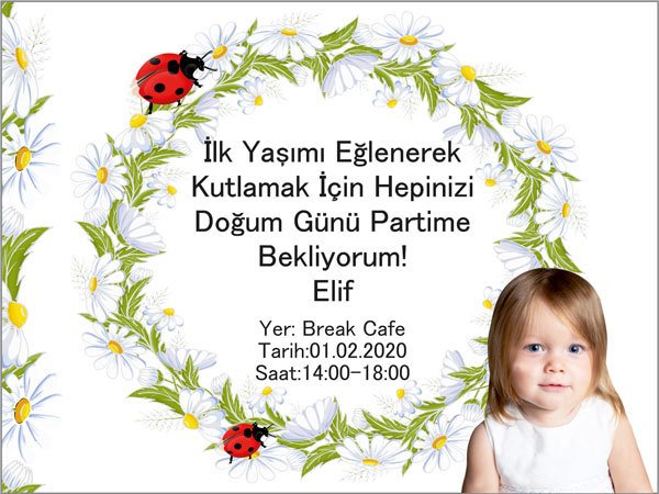 Papatya Temalı Kişiye Özel Davetiye 6 Adet