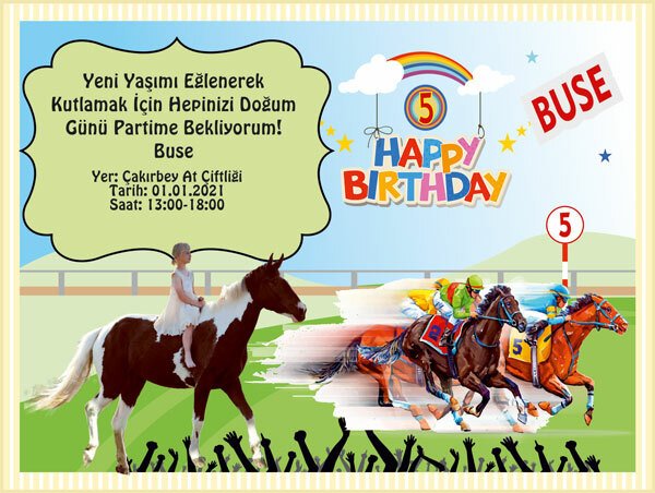 At Yarışı Jokey Temalı Kişiye Özel Davetiye 6 Adet