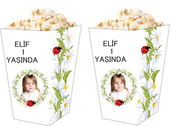 Papatya Temalı Kişiye Özel Popcorn Kutusu 6 Adet
