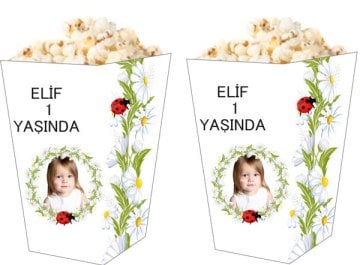 Papatya Temalı Kişiye Özel Popcorn Kutusu 6 Adet