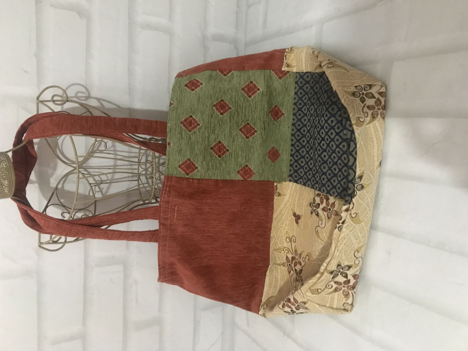 Otantik El Dikimi Astarlı Kadife Kumaş Çantası