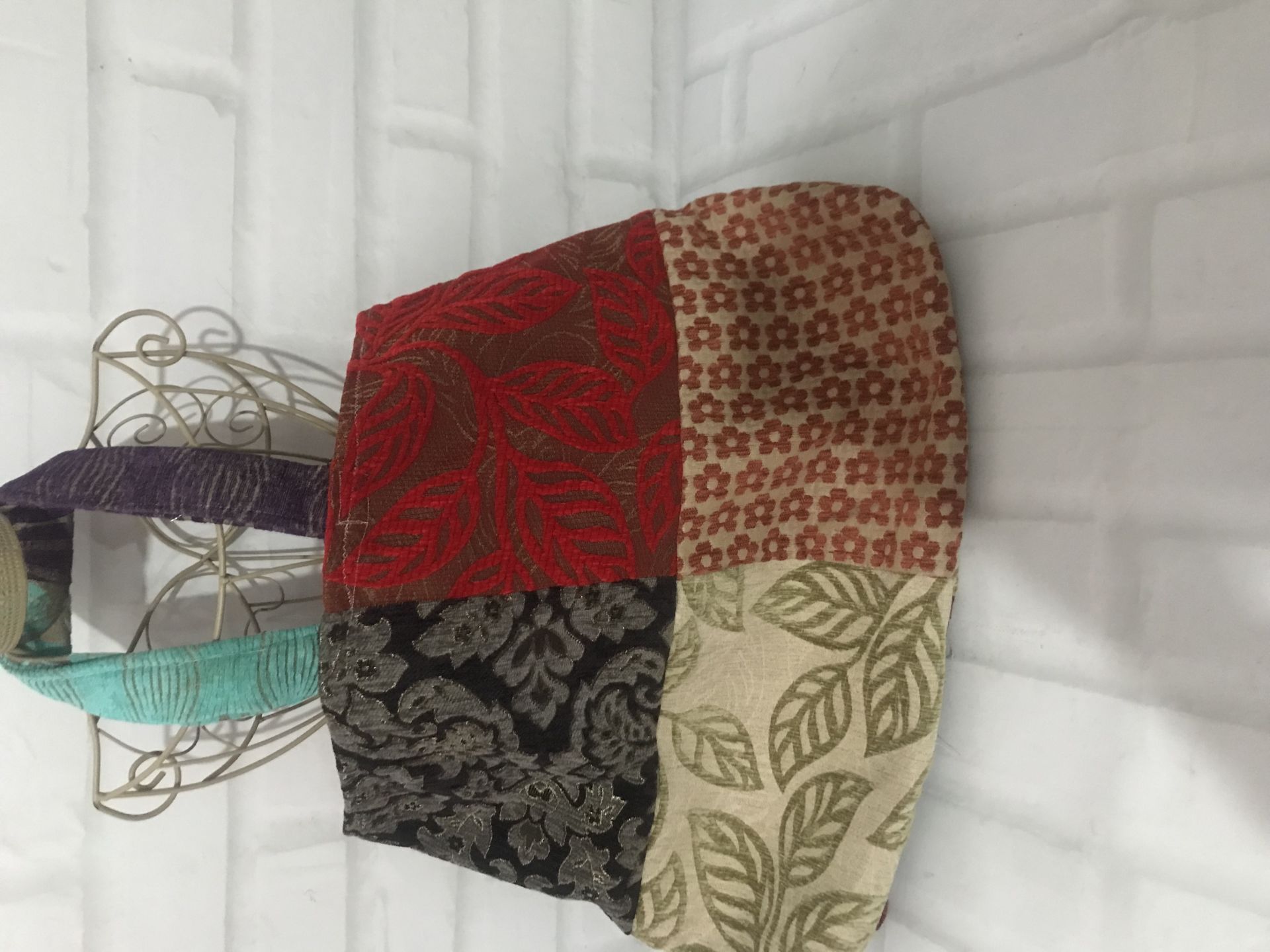 Otantik El Dikimi Astarlı Kadife Kumaş Çantası