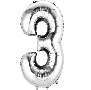 3 Rakam Folyo Balon Gümüş 1 Adet / 1 Metre