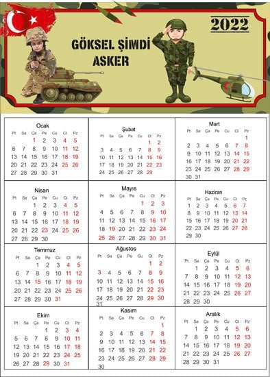 Asker Temalı Kişiye Özel Takvim Magnet 4 Adet