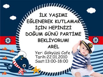 Denizci Temalı Kişiye Özel Davetiye 6 Adet