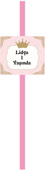 Prenses Temalı Kişiye Özel Pipet 6 Adet