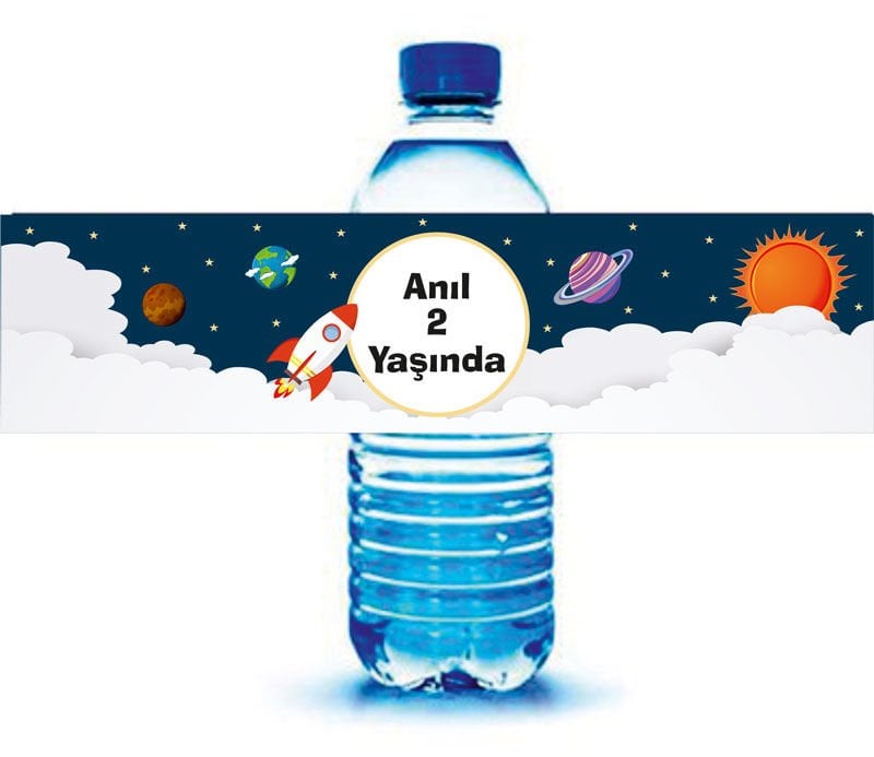 Uzay Temalı Kişiye Özel Su Şişesi Sargısı 6 Adet