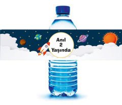 Uzay Temalı Kişiye Özel Su Şişesi Sargısı 6 Adet