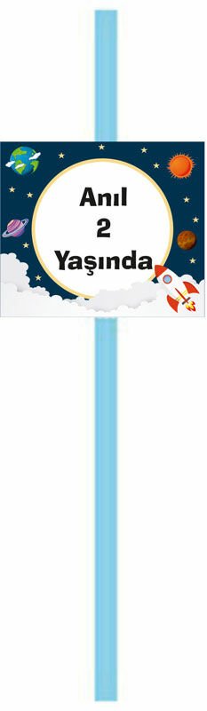 Uzay Temalı Kişiye Özel Pipet 6 Adet