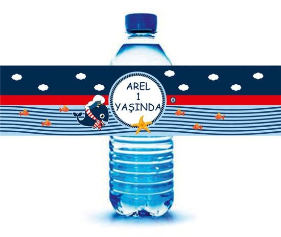 Denizci 2 Temalı Kişiye Özel Su Şişesi Sargısı 6 Adet