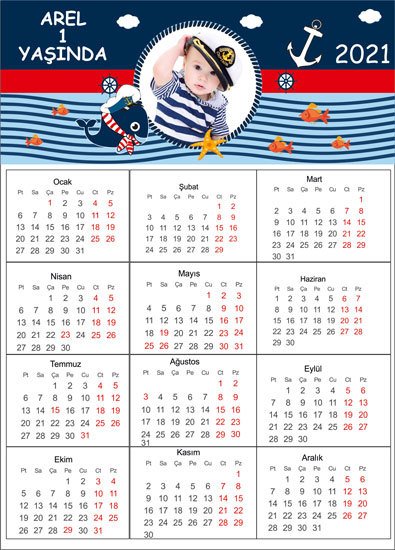Denizci 2 Temalı Kişiye Özel Takvim Magnet 4 Adet