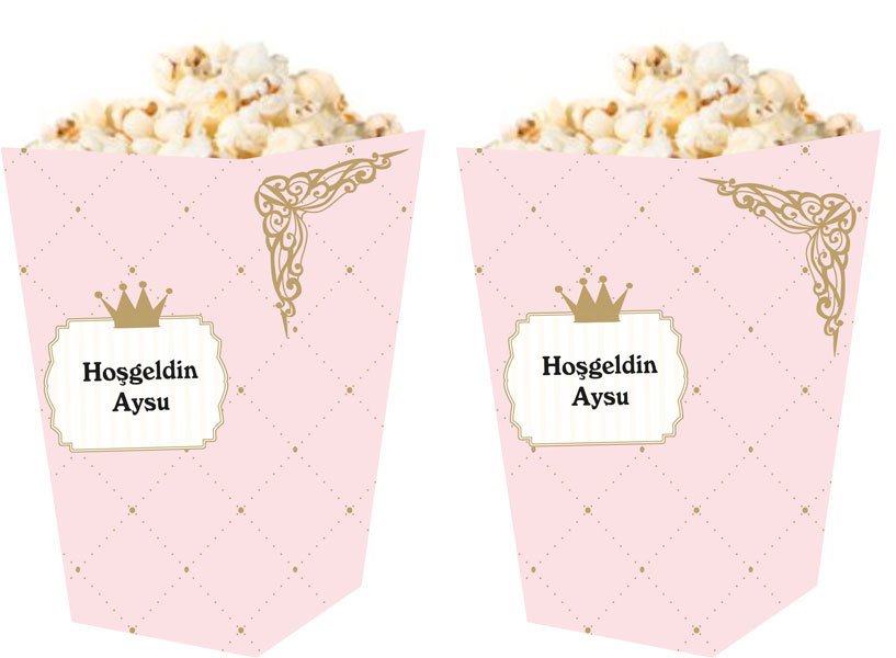 Prenses Temalı Kişiye Özel Popcorn Kutusu 6 Adet