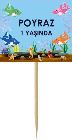 Sevimli Köpek Balığı Temalı Kişiye Özel Küçük Kürdan 12 Adet