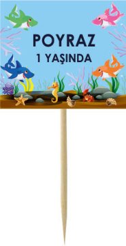 Sevimli Köpek Balığı Temalı Kişiye Özel Küçük Kürdan 12 Adet