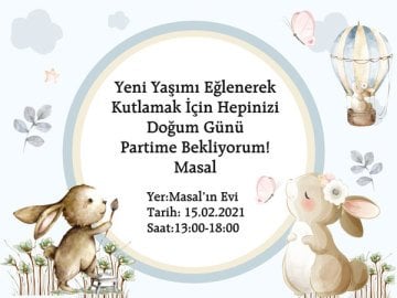 Tavşan Temalı Kişiye Özel Davetiye 6 Adet