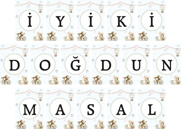 Tavşan Temalı Kişitye Özel Asma Bayrak Afiş 4 Metre