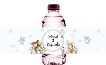 Tavşan Temalı Kişiye Özel Su Şişesi Sargısı 6 Adet