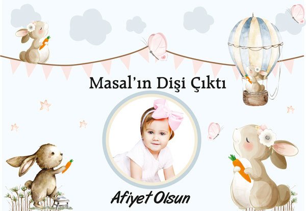 Tavşan Temalı Diş Buğdayı Kız Kişiye Özel Amerikan Servisi 6 Adet