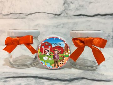 Çiftlik Temalı Kişiye Özel Şeker Kavanozu 6 Adet