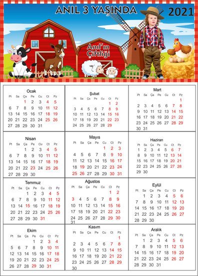 Çiftlik Temalı Kişiye Özel Takvim Magnet 4 Adet