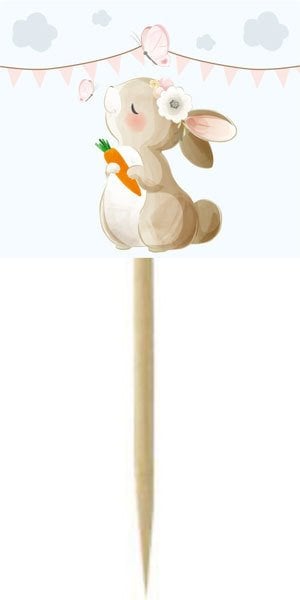 Tavşan Temalı Diş Buğdayı Kız Kişiye Özel Küçük Kürdan2  12 Adet