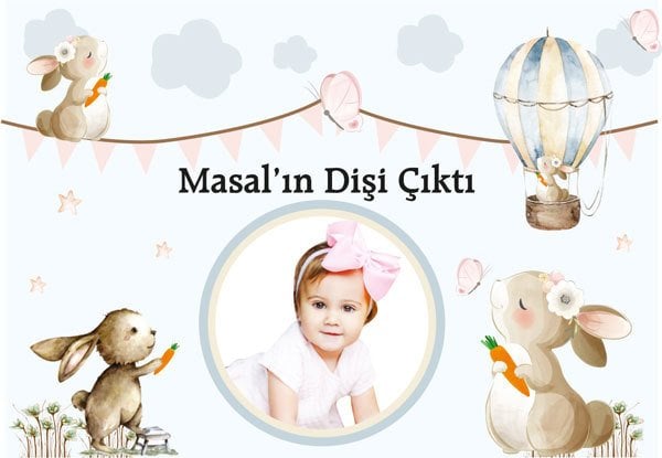 Tavşan Temalı Diş Buğdayı Kız Kişiye Özel Magnet 10 Adet