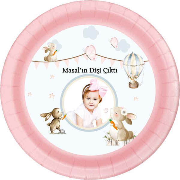 Tavşan Temalı Diş Buğdayı Kız Kişiye Özel Tabak 6 Adet