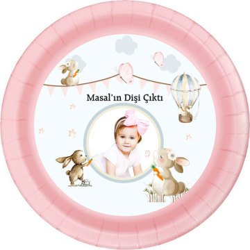 Tavşan Temalı Diş Buğdayı Kız Kişiye Özel Tabak 6 Adet