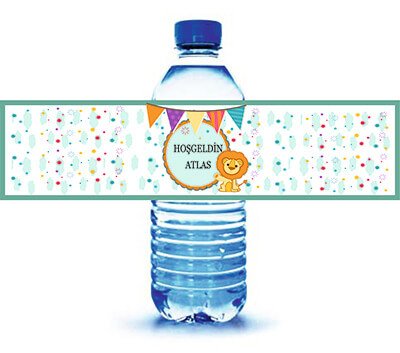 Sevimli Aslan Kişiye Özel Su Şişesi Sargısı 6 Adet