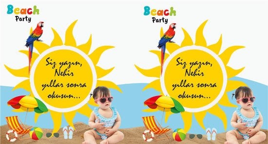 Beach Party Temalı Kişiye Özel Hatıra Kartı 6 Adet