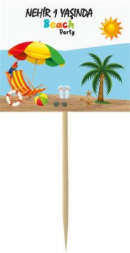 Beach Party Temalı Kişiye Özel Küçük Kürdan 1  12 Adet