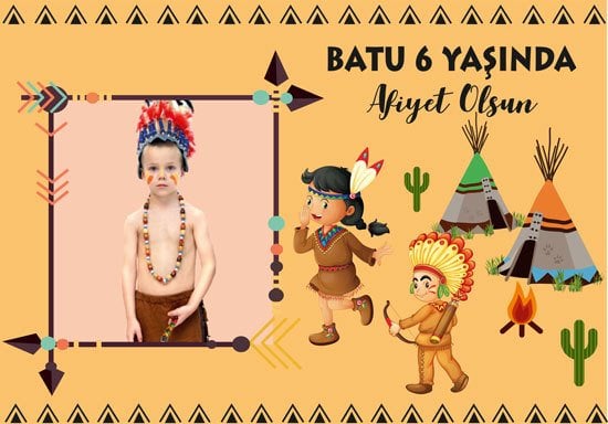 Kızılderili Temalı Kişiye Özel Amerikan Servisi 6 Adet