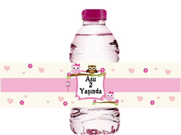 Baykuş Temalı Kişiye Özel Su Şişesi Sargısı 6 Adet