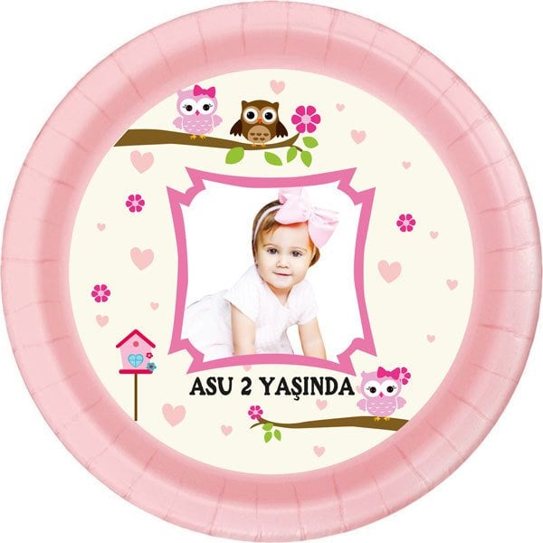 Baykuş Temalı Kişiye Özel Tabak 6 Adet