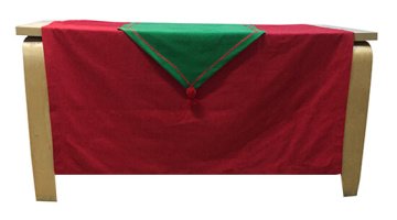 Yeşil Keten Kırmızı Püsküllü Ranner