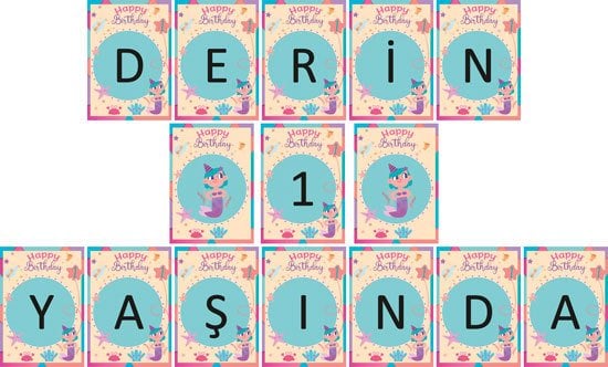 1 Yaş Kız Temalı Kişiye Özel 1 Yaş Asma Bayrak Afiş 4 Metre