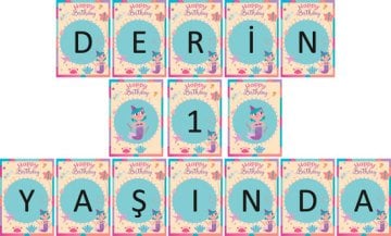 1 Yaş Kız Temalı Kişiye Özel 1 Yaş Asma Bayrak Afiş 4 Metre
